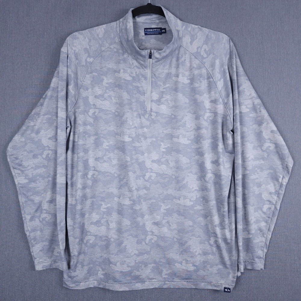 Fish Hippie Roan Camo Print 1/4 Zip Mens XXL Gray Long Sleeve Performance 2XL